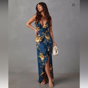 Navy and floral high-low dress